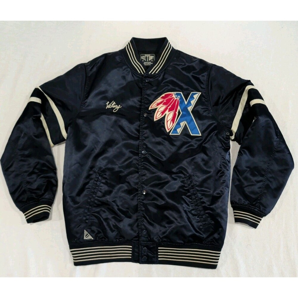 Rare 10 Deep Victory Chieftains Ice Hockey Baseball Satin Jacket Navy Blue XL